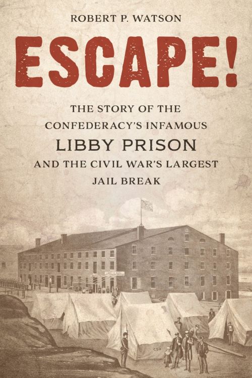 EscapeCover Book cover with picture of tents in the foreground and a brick building in the background