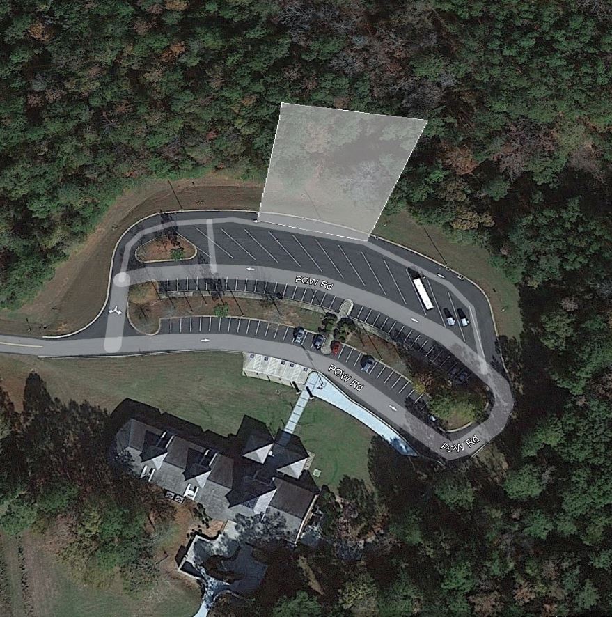 Areial view of museum and parking lot with outlined closure space