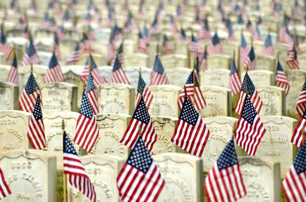 American flags on graves