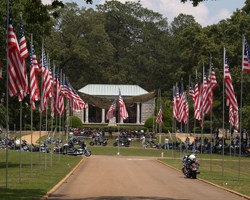 The avenue of flags leading to the Rostrum.