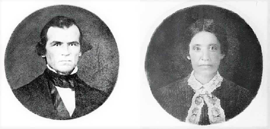 Round images of young Andrew and Eliza Johnson, from a locket