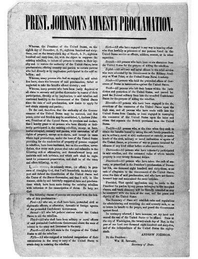 Newspaper image of Johnson May 1865 Amnesty Proclamation