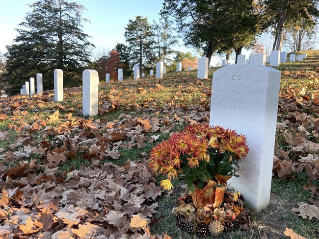 Gravesite autumnal decorations