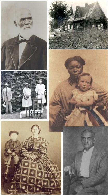 A collage with members of the Johnson slave families and descendants