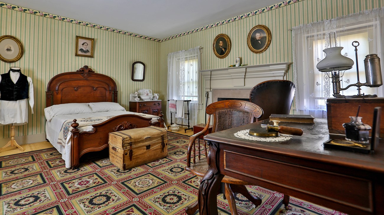 The president's bedroom with clothing and desk