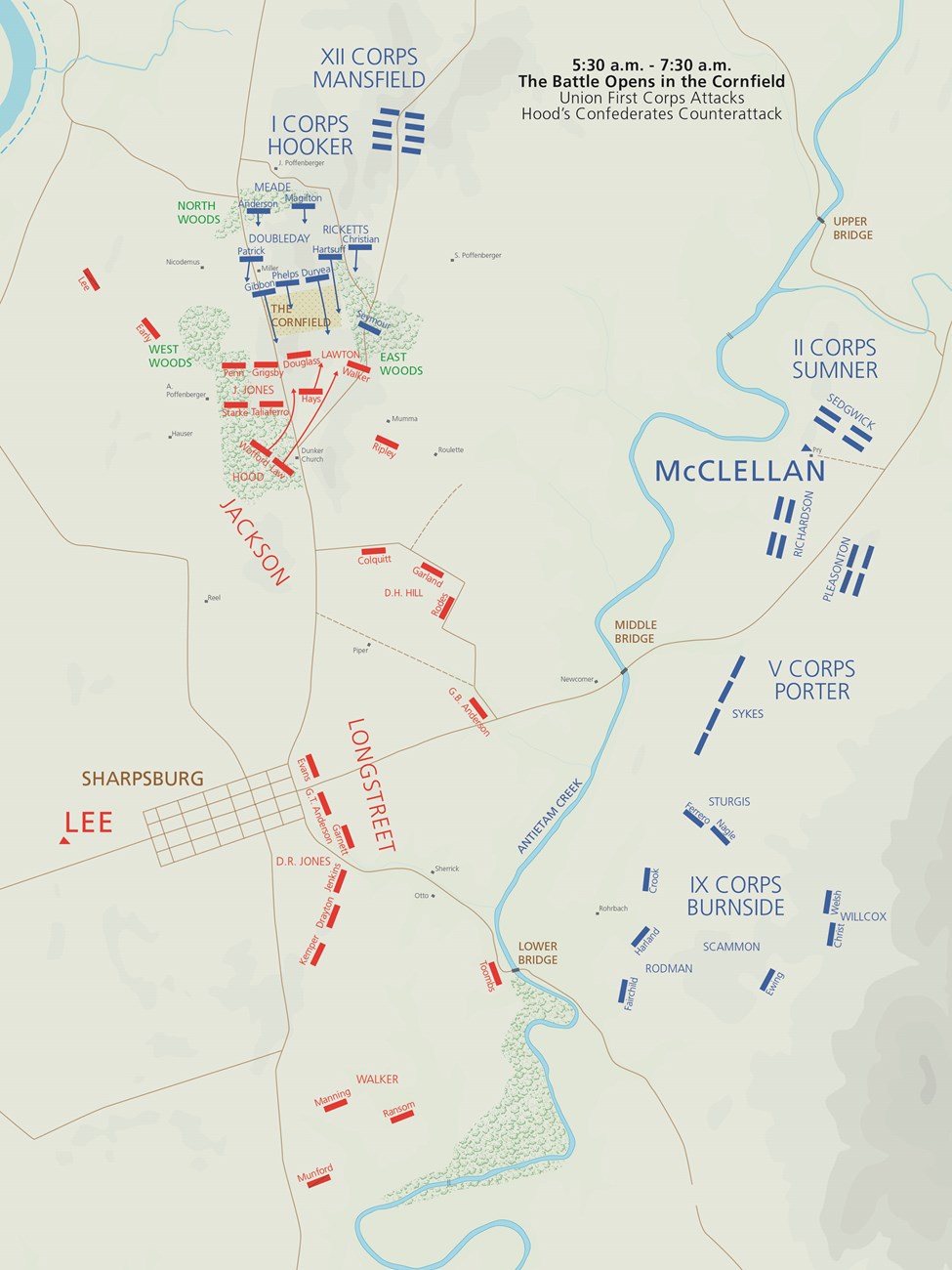 Antietam Battle Map 5:30-7:30 am