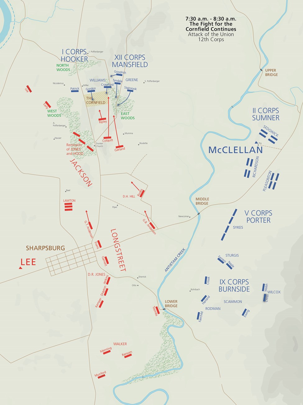 Antietam Battle Map 7:30-8:30 am