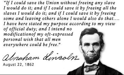 Image of Abraham Lincoln with his signature and quote about slavery
