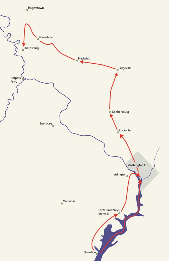 Map of the Marines route from Quantico to Sharpsburg