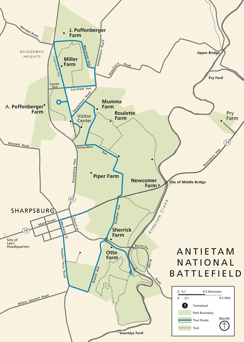 map of battlefield showing farms and trails