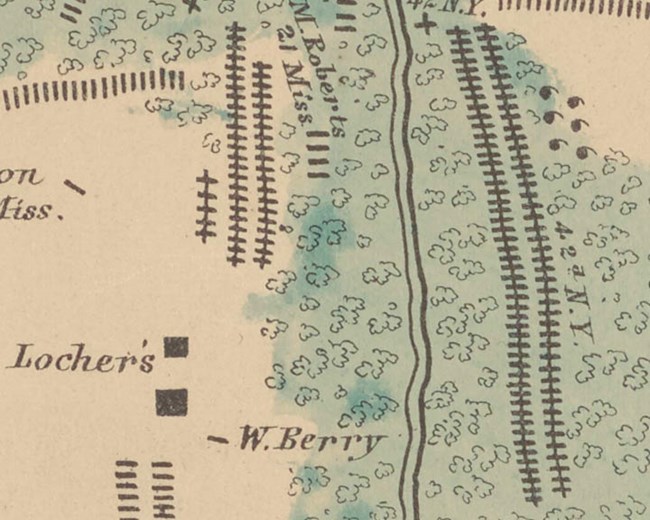 detail of map showing hash marks for graves