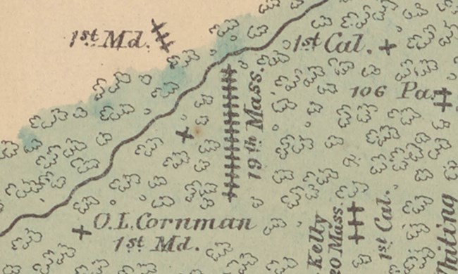 detail of burial map showing grave site of O.L. Cornman