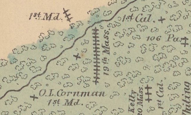 detail of burial map showing grave site of O.L. Cornman