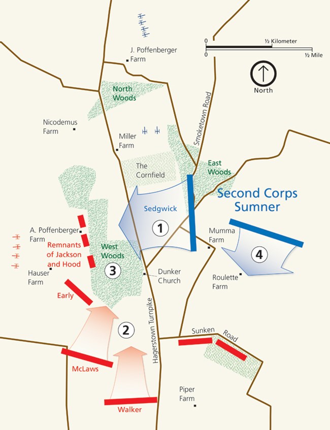 Map of fighting in the West Woods