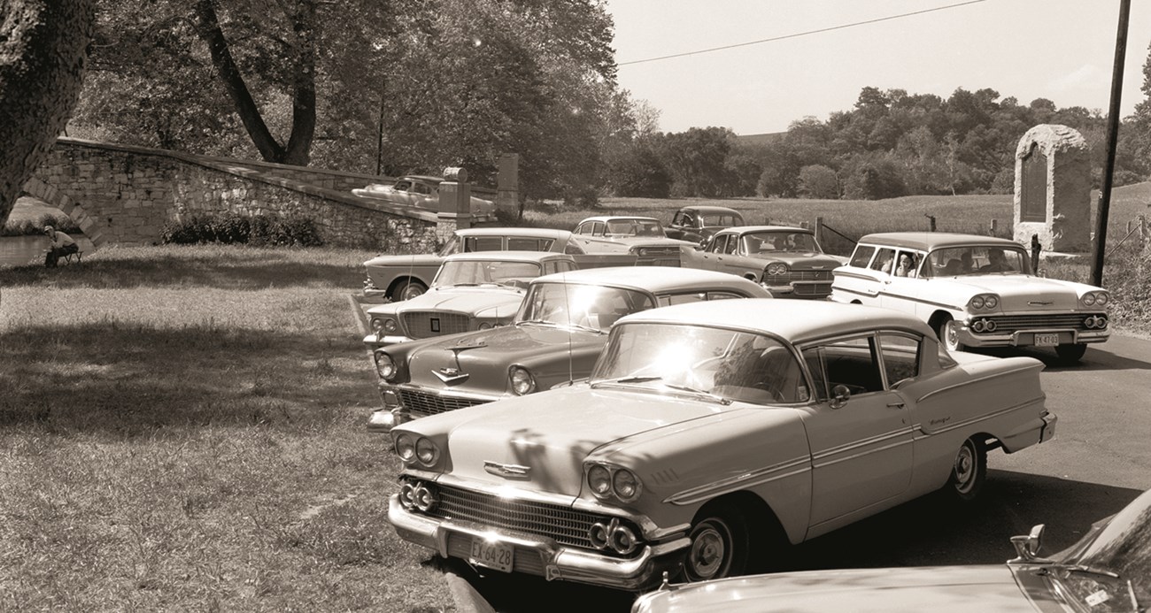 Cars parked at the Burnside Bridge parking lot in 1961.