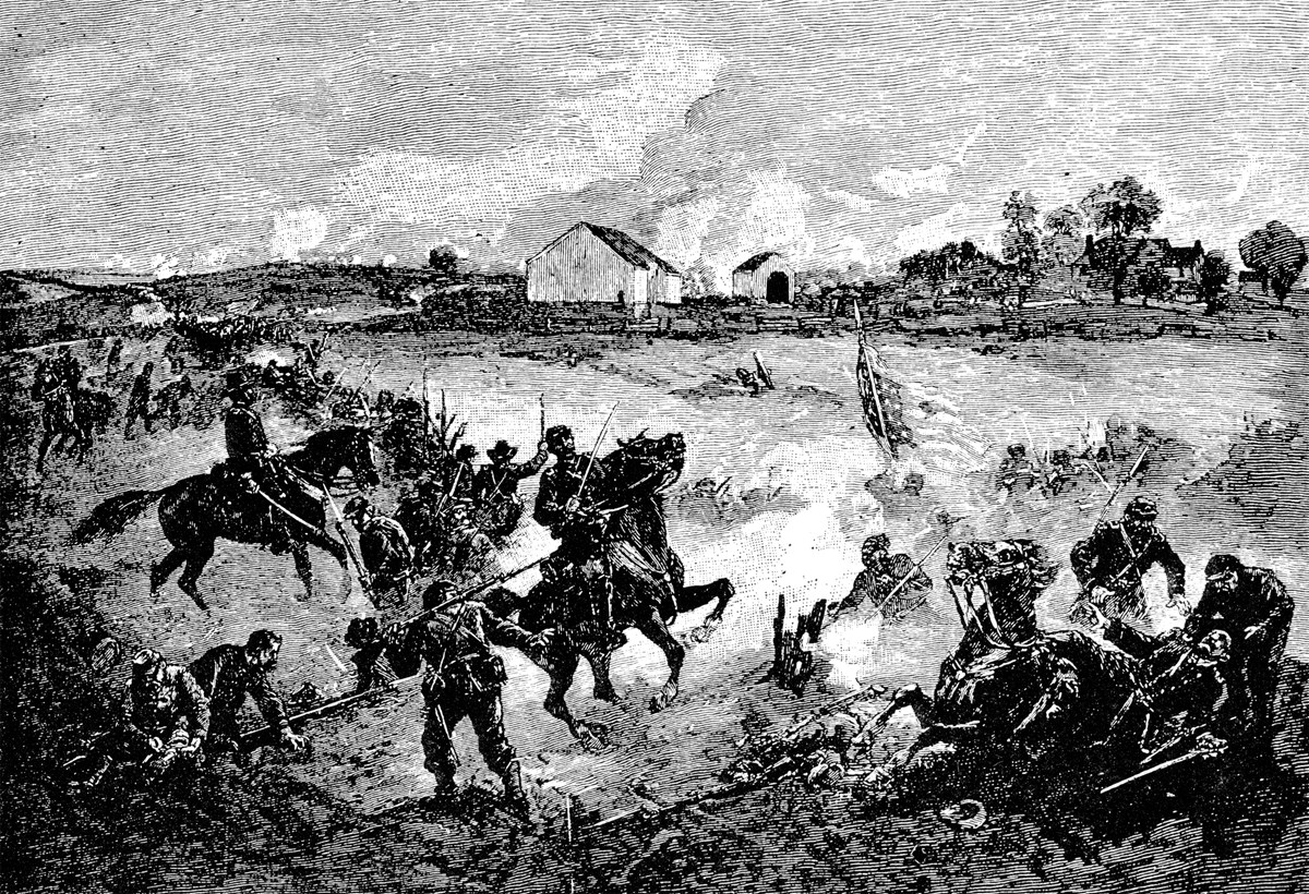 Union Soldiers Charge Across the Roulette Farm