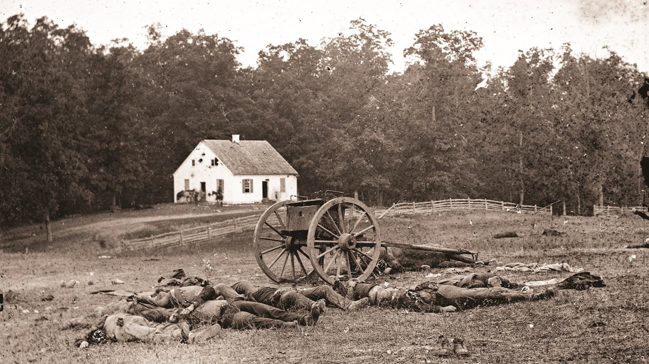 Historic photograph of the Dunker Church and West Woods