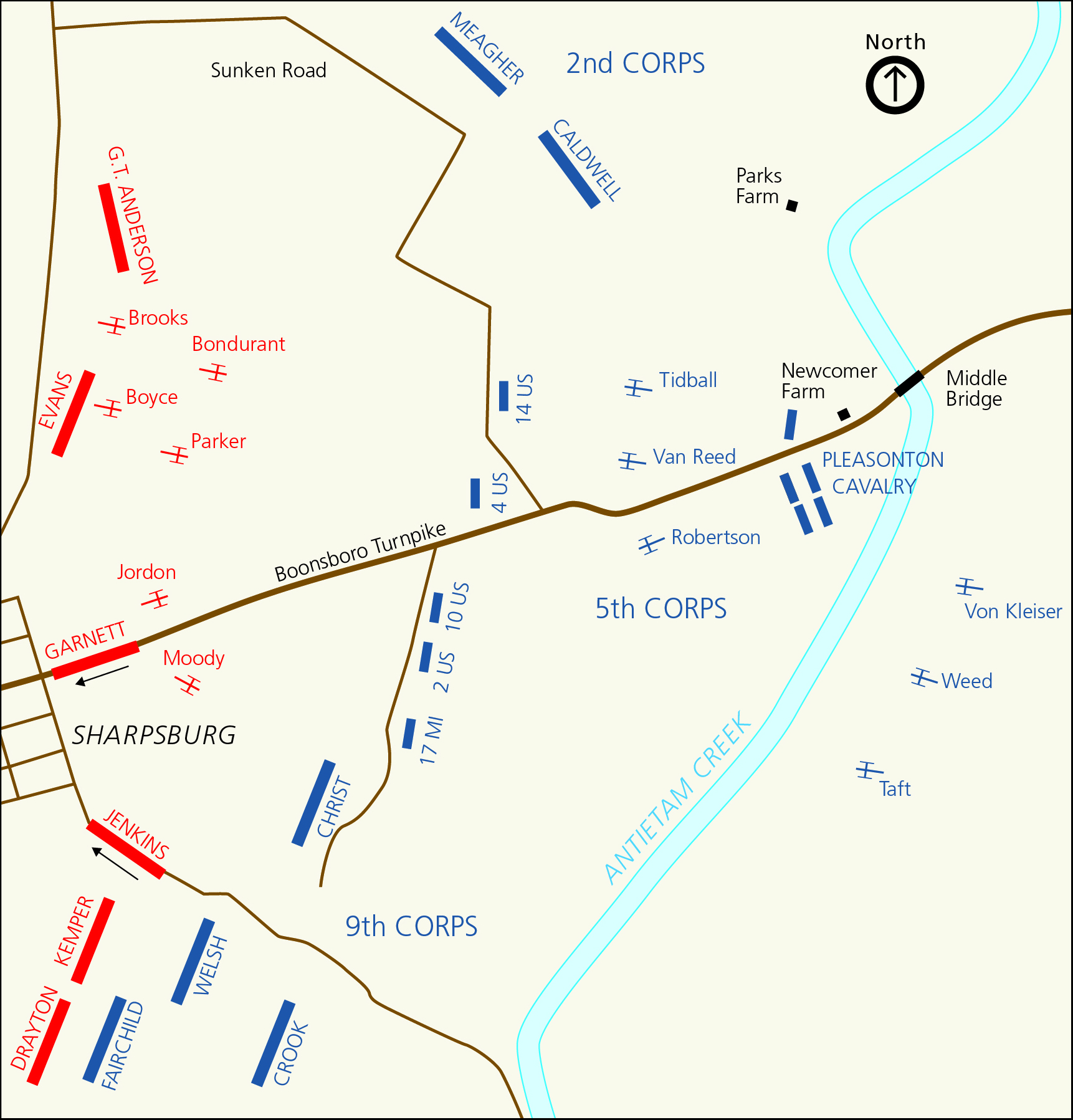 Battle Map at the Middle Bridge at approximately 4:00 p.m.