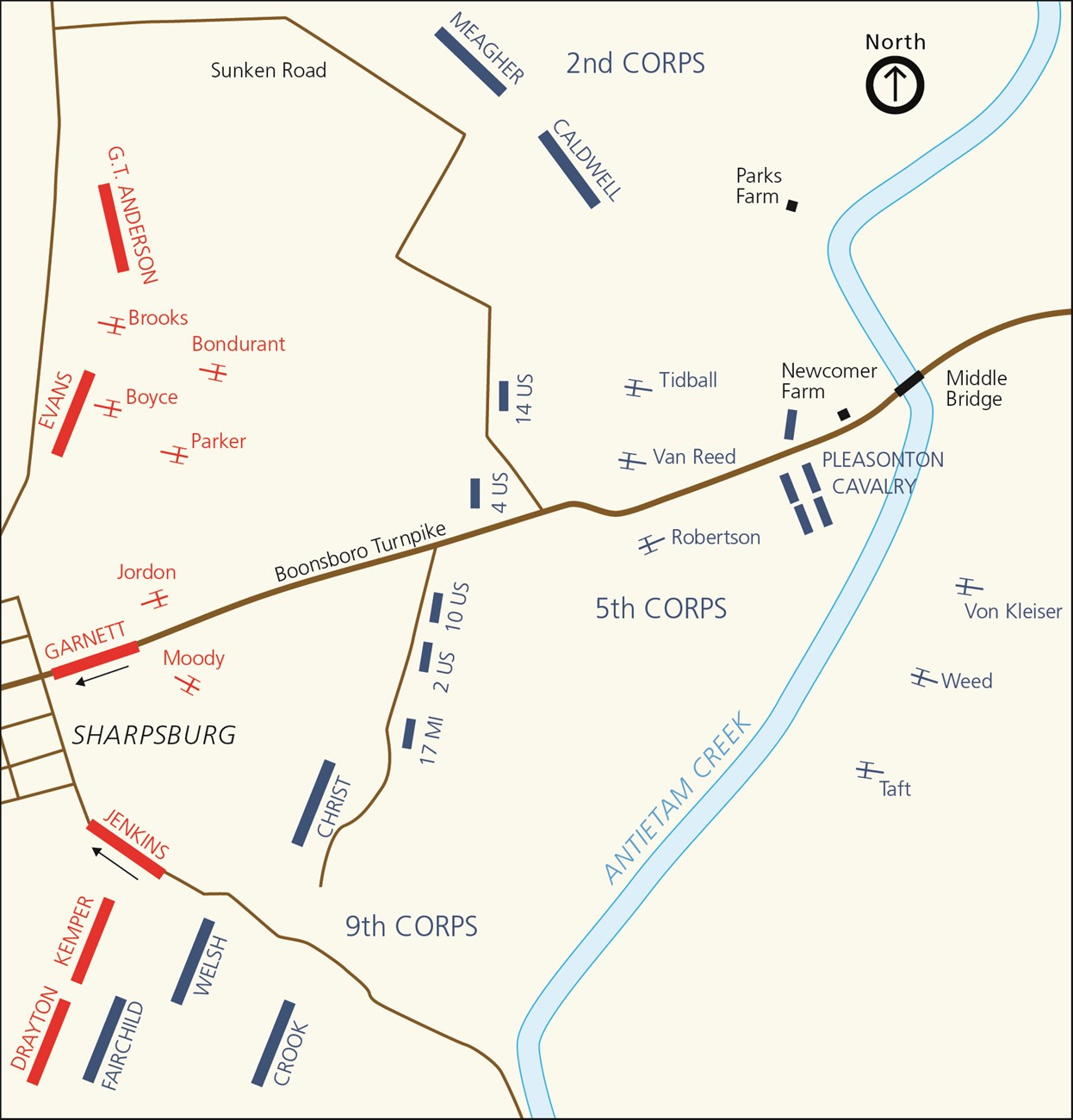 Battle Map at the Middle Bridge at approximately 4:00 p.m.