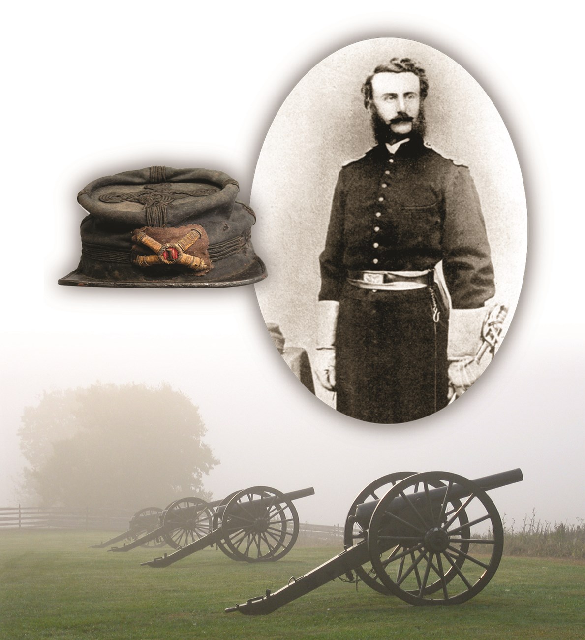 Captain John Tompkins portrait, hat and cannon