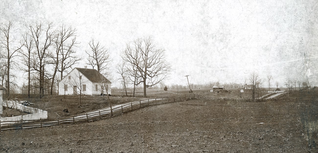 Historic image of the Dunker Church and West Woods in 1891