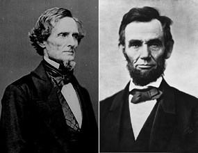 Jefferson Davis and Abraham Lincoln were both born in Kentucky and in February 1861, both prepared to preside over nations at war. Jefferson Davis and Abraham Lincoln were both born in Kentucky and in February 1861, both prepared to preside over nations at war.