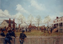 This Keith Rocco painting shows Gen. Lee exiting the yard of the McLean House after the meeting.