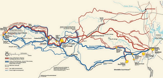 Map of Lee's retreat from Petersburg to Appomattox