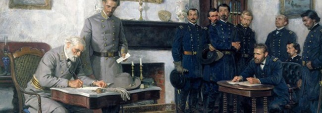 Painting of General's Grant and Lee in the parlor of the McLean House