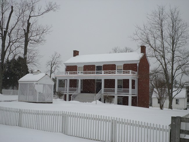 Front of the Mclean House covered in snow where the surrender took place