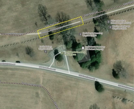 Map highlighting the Richmond-Lynchburg stage road first amendment area