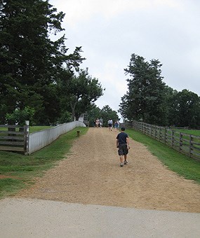 Because the graveled path is on an incline, it is difficult in a wheelchair. Because the graveled path is on an incline, it is difficult in a wheelchair.