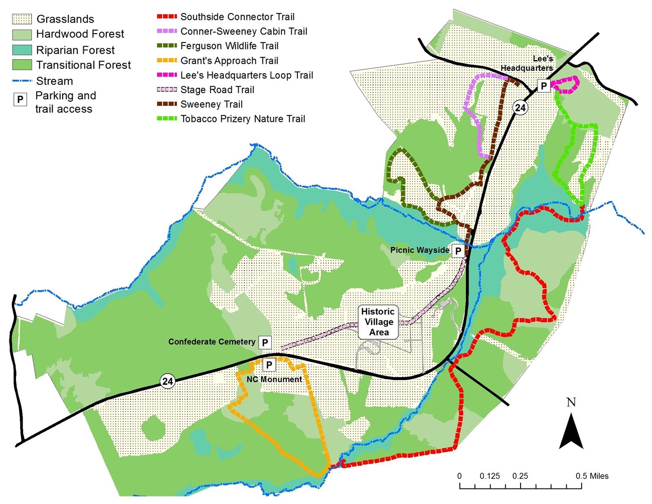 Map of bird habitats in the park.