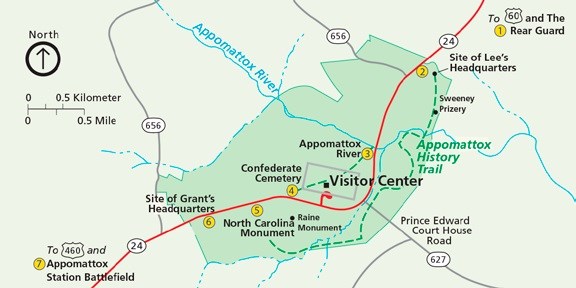 Driving map of Appomattox Court House NHP sites along route 24