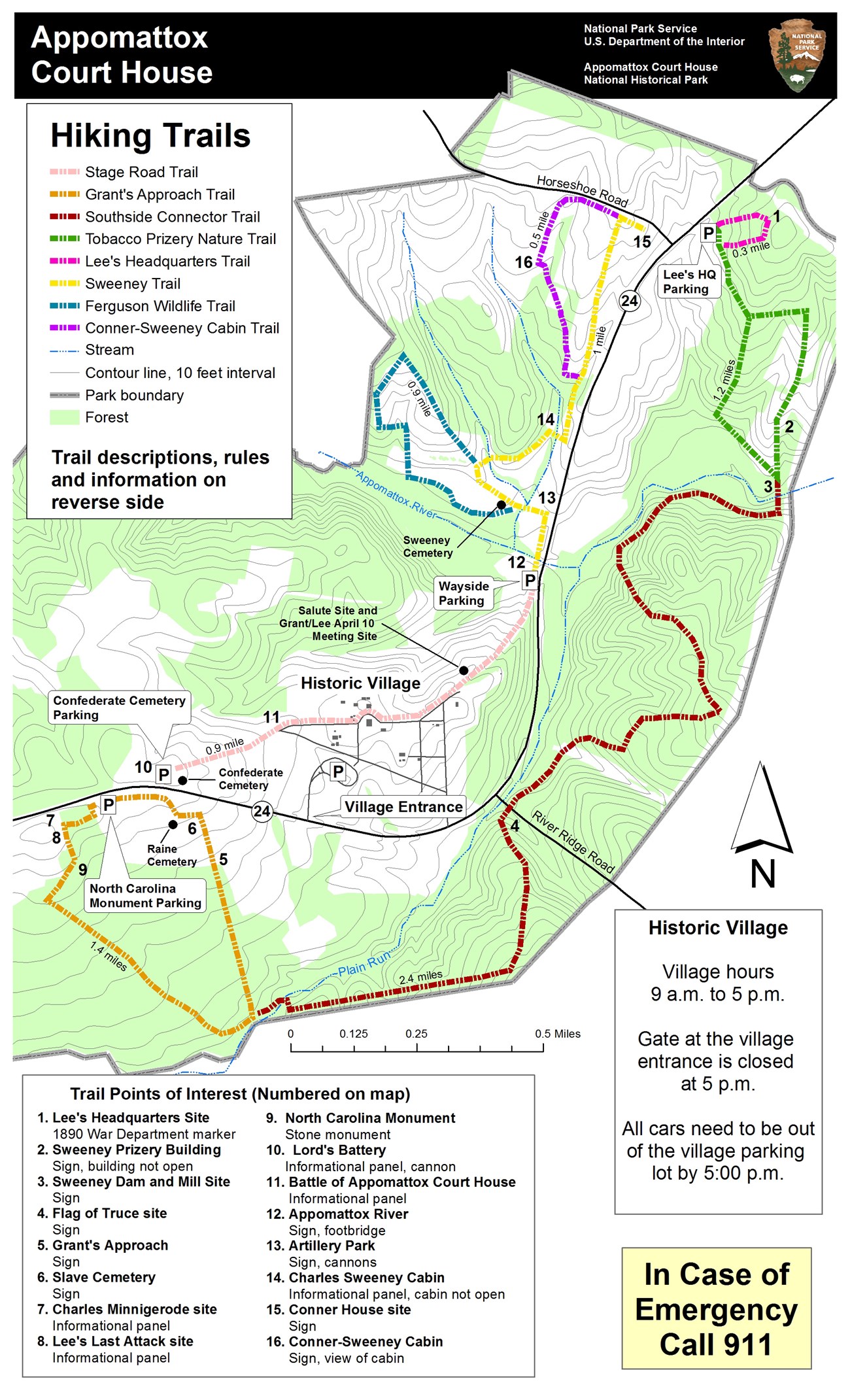 Map of trails within Appomattox Court House NHP