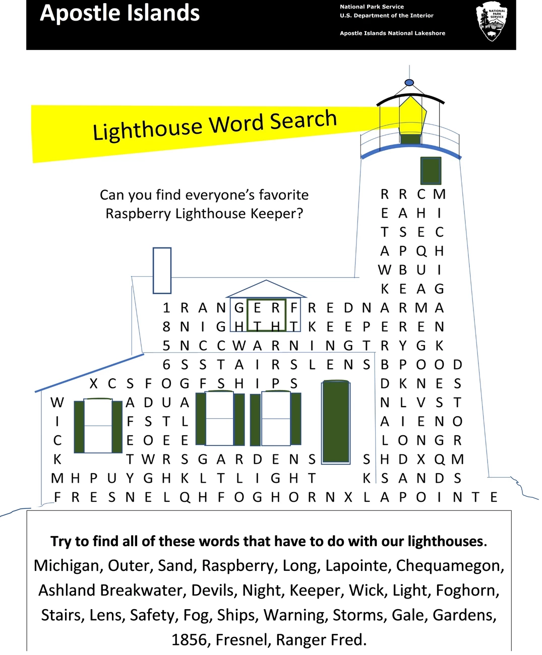 Lighthouse word search Photo of the word search activity sheet.