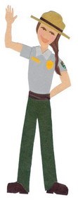 Graphic of a park ranger waving.
