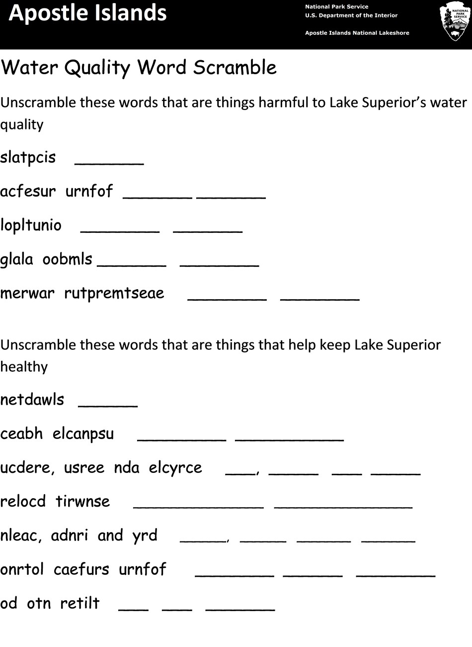 Photo of the word scramble activity sheet.