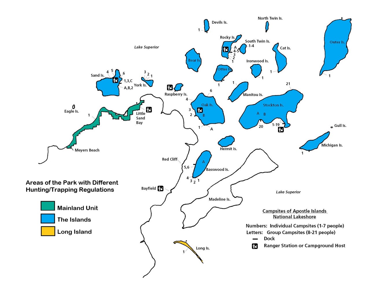 Map showing the three hunting areas as described in the accompanying text, Islands, Mainland Unit, and Long Island.