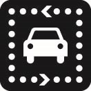A car surrounded by arrows and dots on a black background.