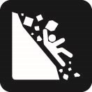 A 2-dimensional figure of a person falling down a rocky cliff.