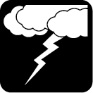 A group of clouds with a lightning bold coming out of them. The image is white with a black background.
