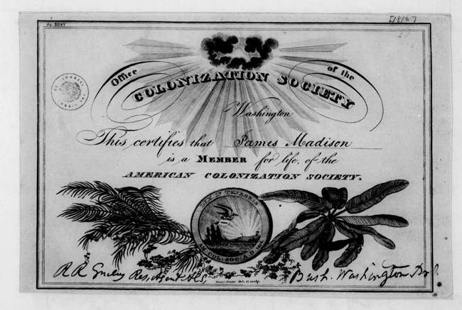 American Colonization Society Certificate for ACS