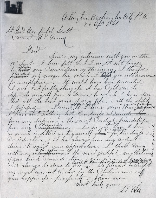 Lee's Letter to Winfield Scott - Arlington House, The Robert E. Lee  Memorial (. National Park Service)