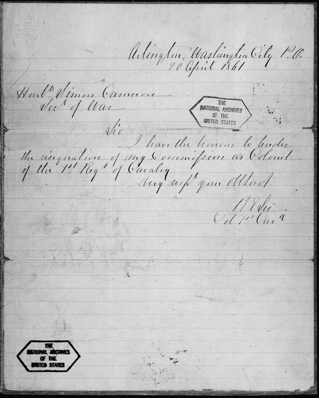 Lee's letter to Simon Cameron