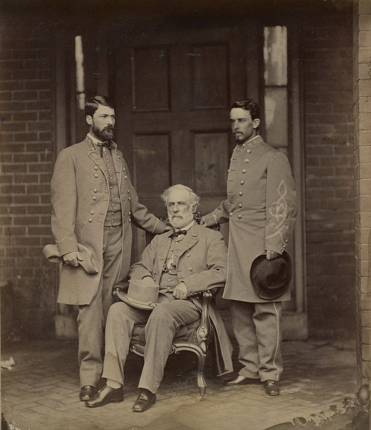 General Lee seated with his son G. W. Custis Lee and Walter Taylor
