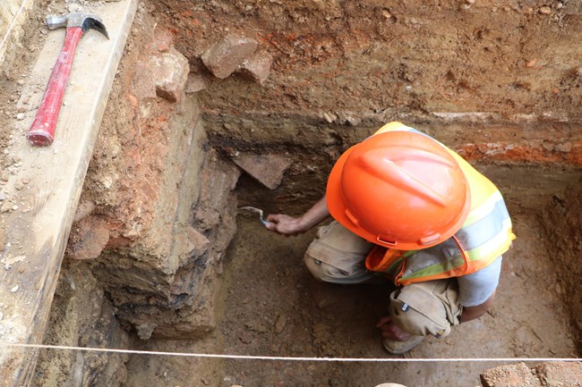 NPS Archeologists Digs a Test Unit at Arlington House