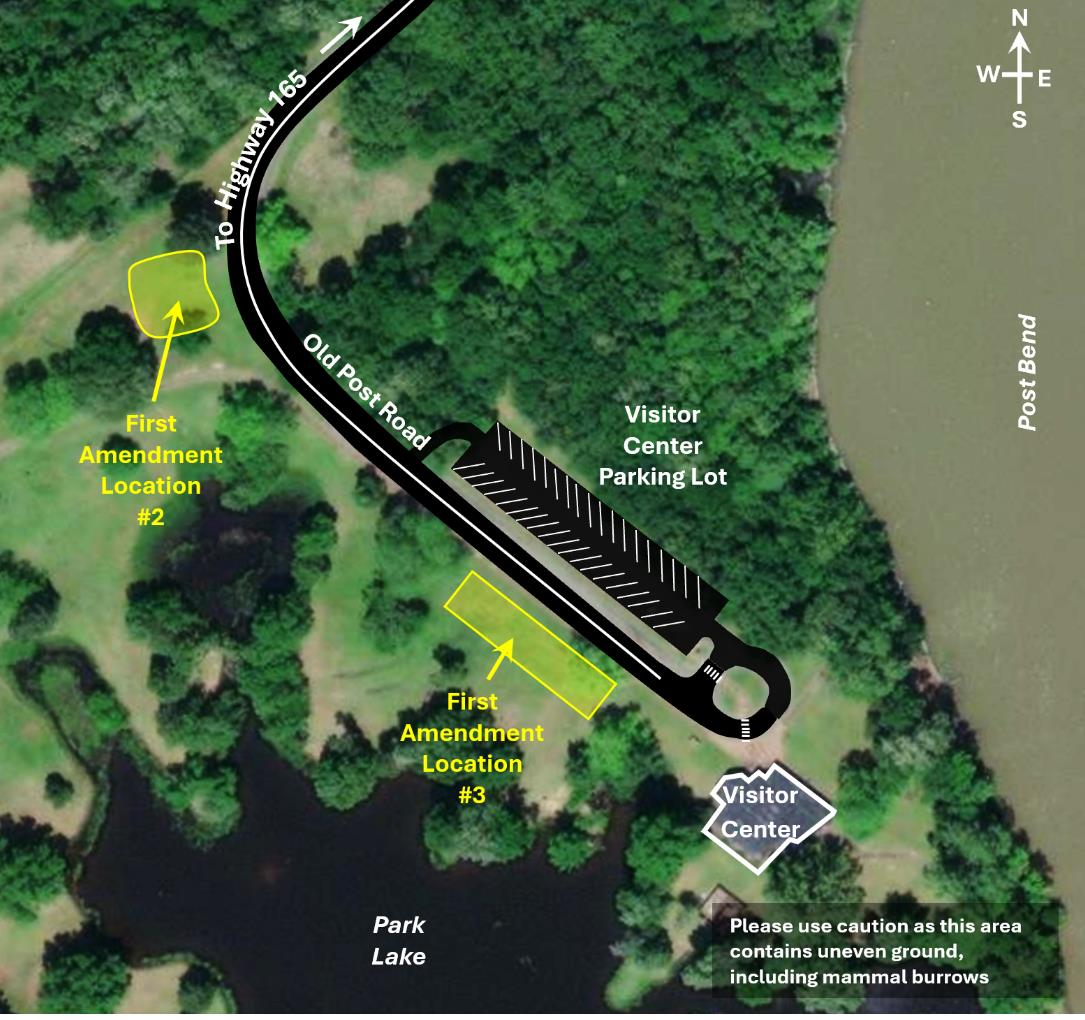 Aerial photograph that shows the area around first amendment areas #2 and #3.