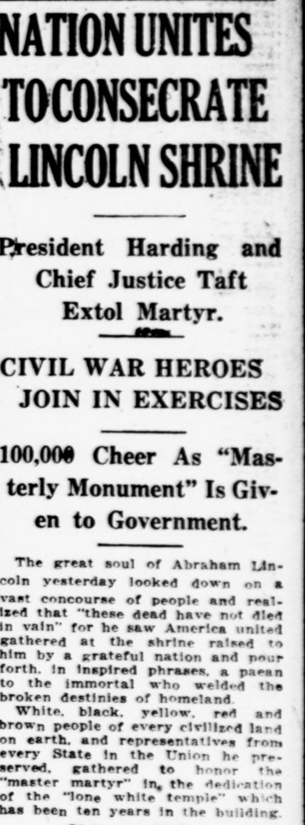 Newspaper clipping from the Washington Herald Newspaper clipping from the Washington Herald