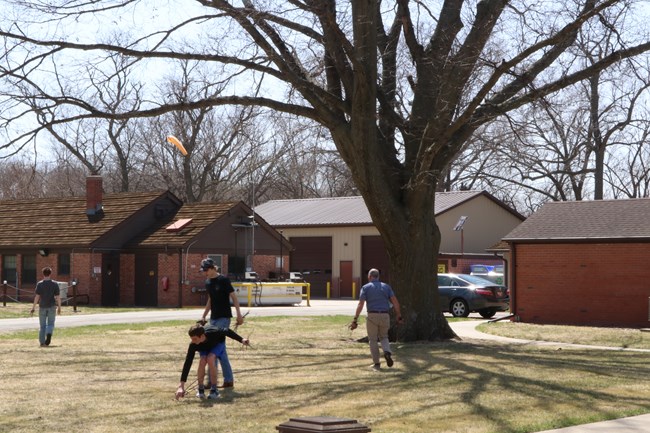 Young adults pick up sticks